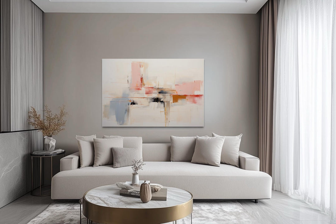 Modern Abstract Blush Pink Cream And Blue Canvas Wall Art