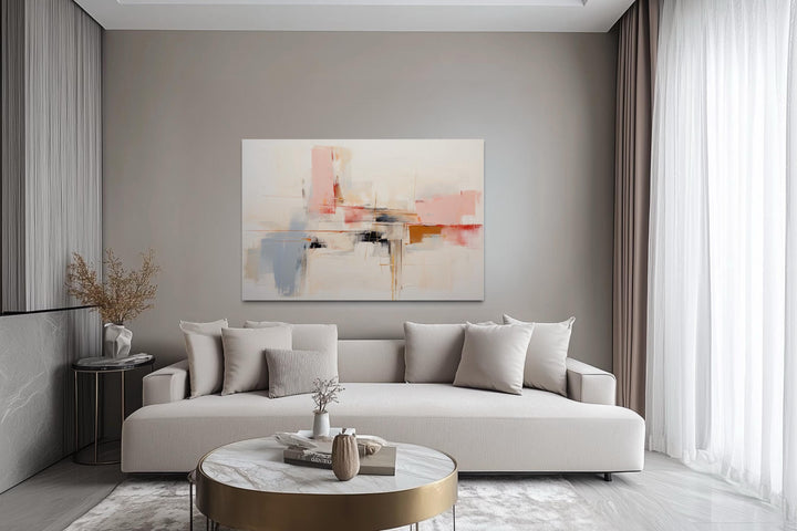 Modern Abstract Blush Pink Cream And Blue Canvas Wall Art
