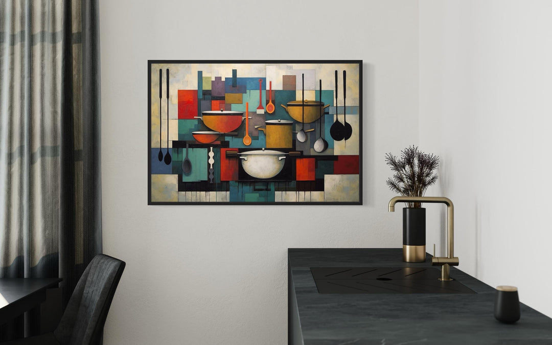 Modern Abstract Geometric Kitchen Framed Canvas Wall Art