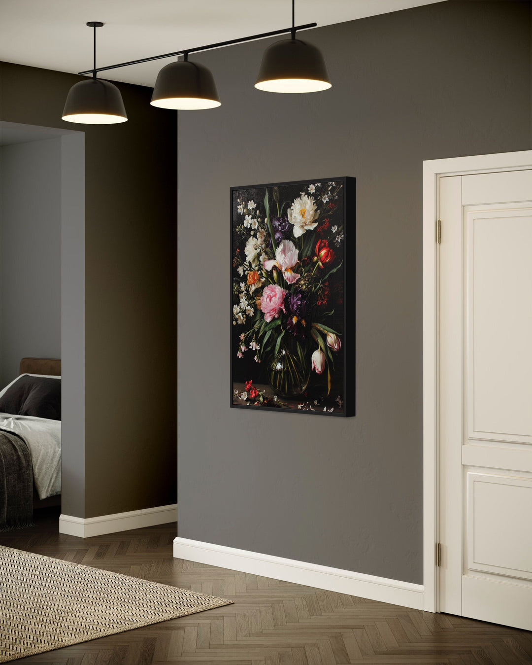 Moody Dark Academia Flowers Antique Style Framed Canvas Wall Art