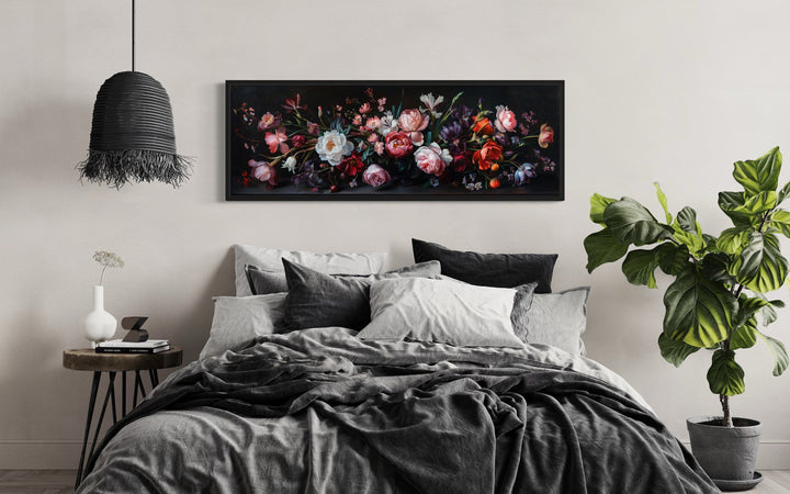 Moody Dark Flowers Antique Panoramic Above Couch Or Bed Wall Art