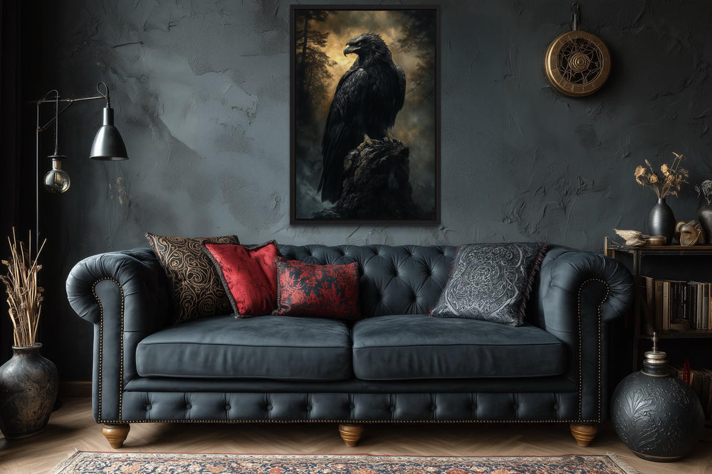 Moody Dark Gothic Eagle Framed Canvas Wall Art