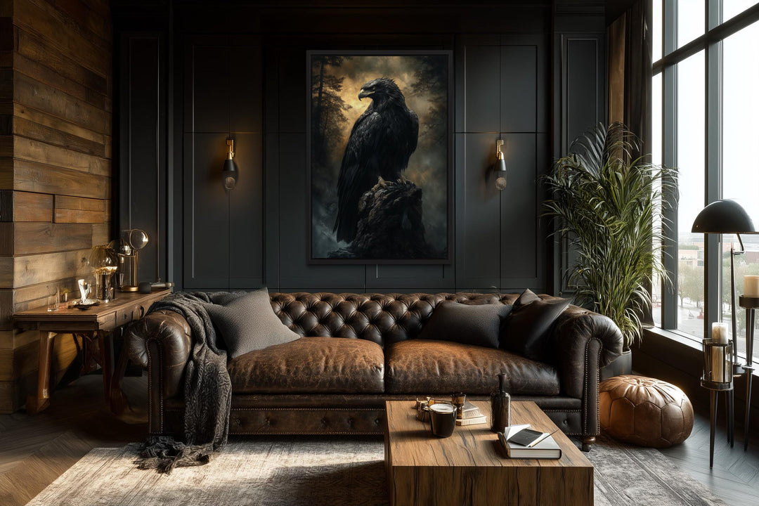 Moody Dark Gothic Eagle Framed Canvas Wall Art