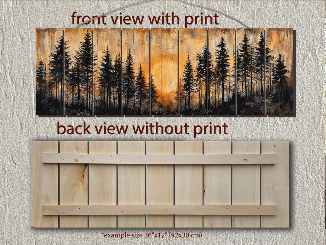 Moody Pine Forest At Sunset Distressed Long Horizontal Wood Wall Art