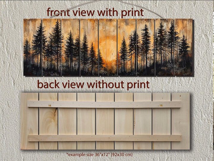 Moody Pine Forest At Sunset Distressed Long Horizontal Wood Wall Art