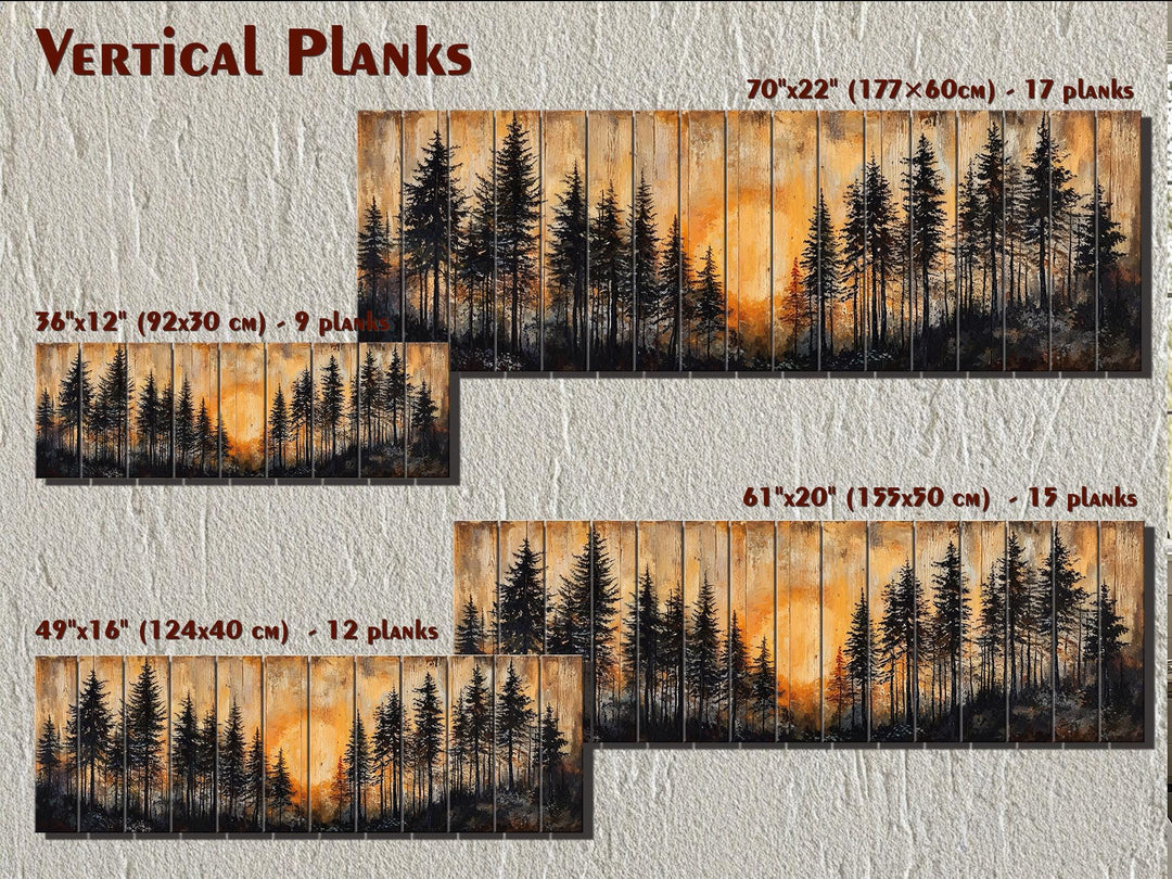 Moody Pine Forest At Sunset Distressed Long Horizontal Wood Wall Art