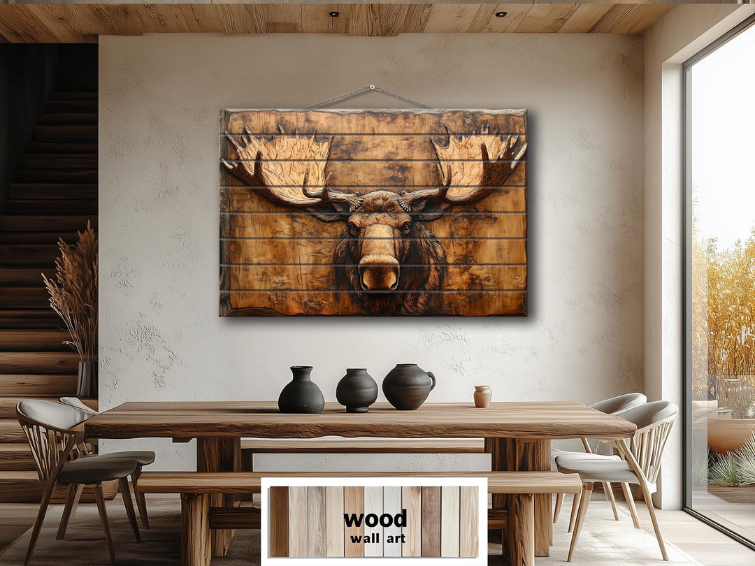 Moose Head Big Antlers Real Wood Wall Art – Rustic Cabin Or Lodge Decor