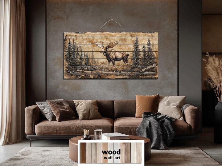 Moose In Forest Distressed Wood Wall Art