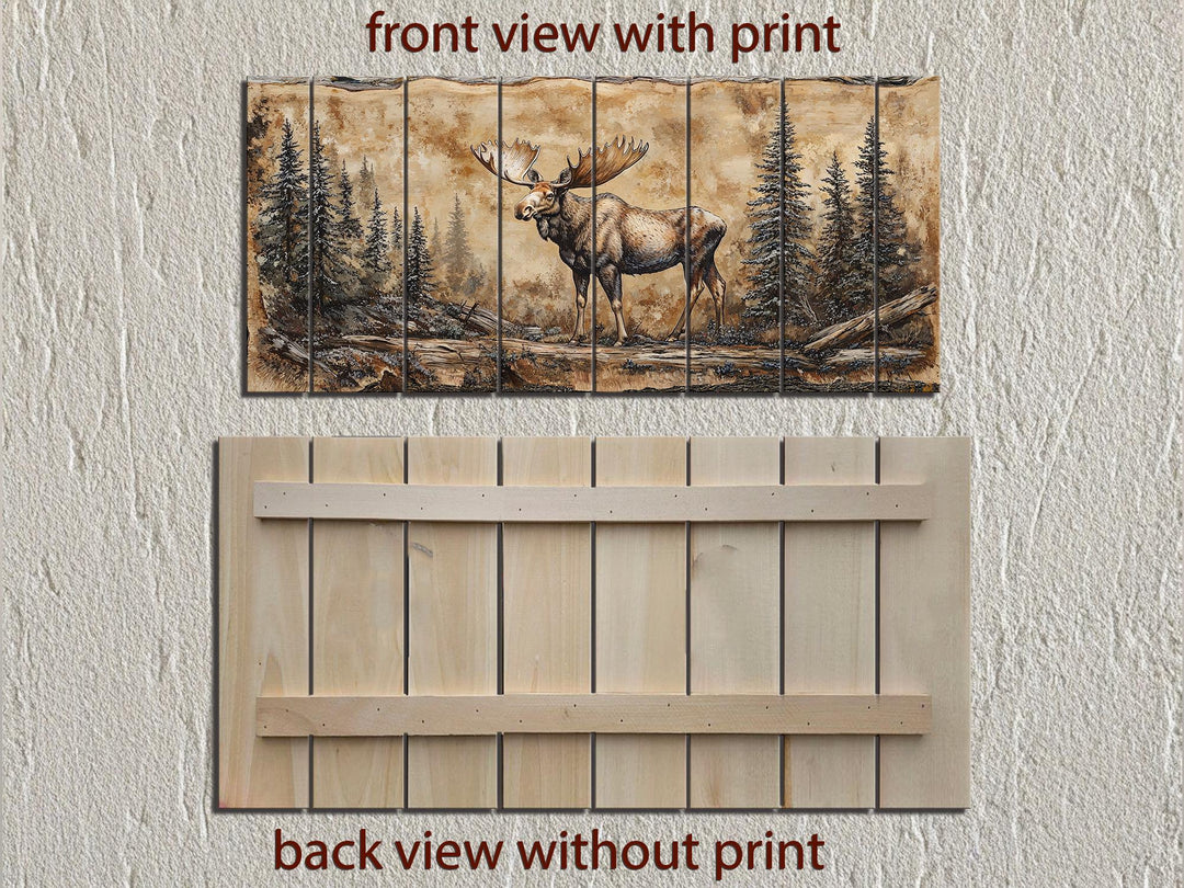 Moose In Forest Distressed Wood Wall Art