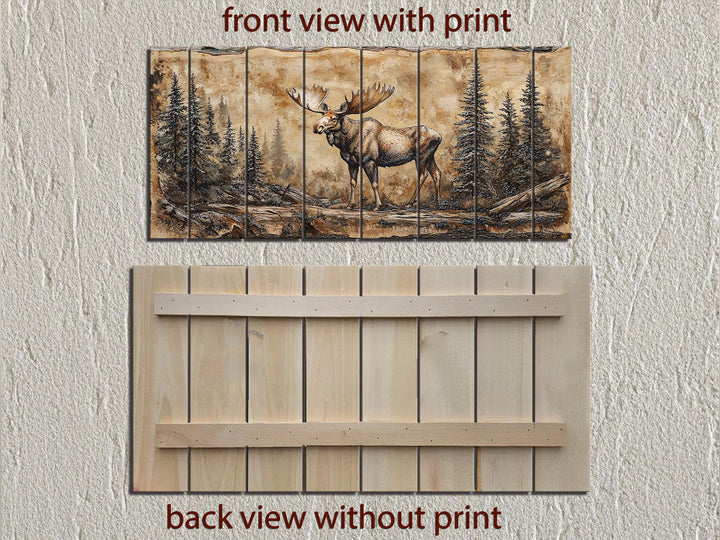 Moose In Forest Distressed Wood Wall Art