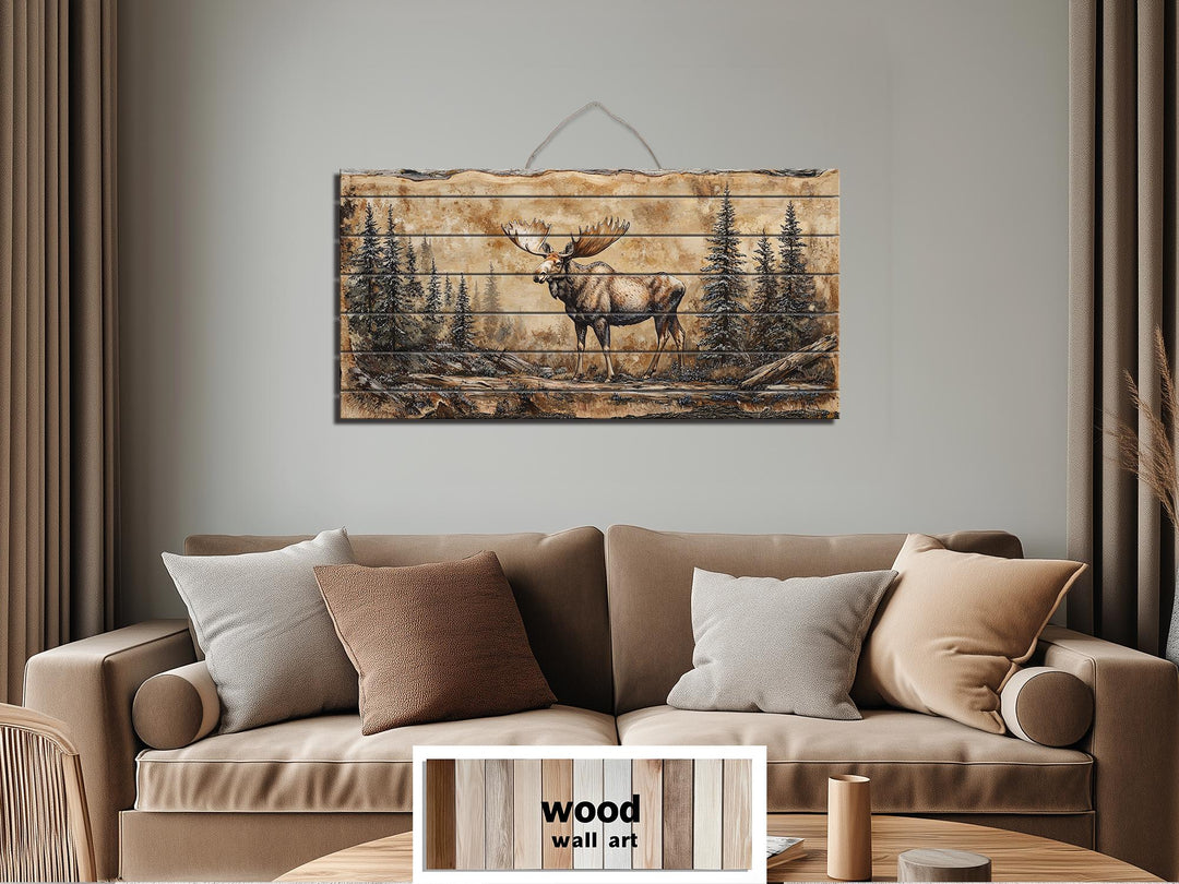 Moose In Forest Distressed Wood Wall Art