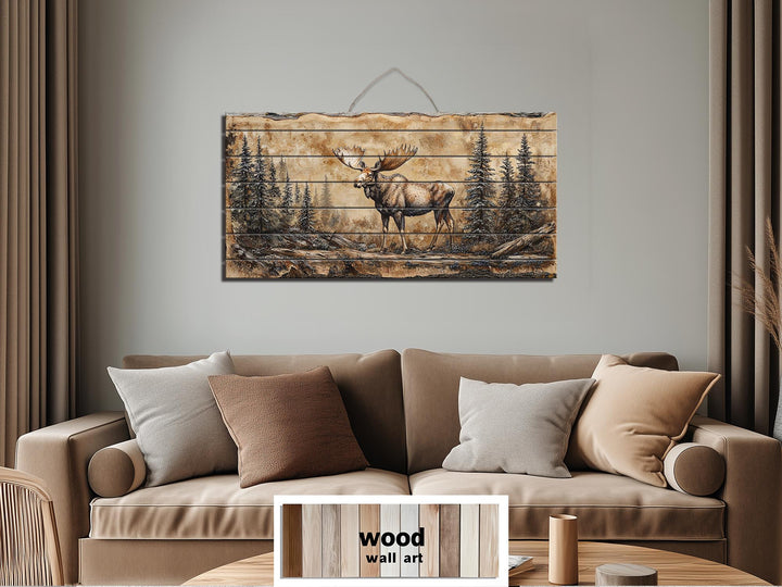Moose In Forest Distressed Wood Wall Art