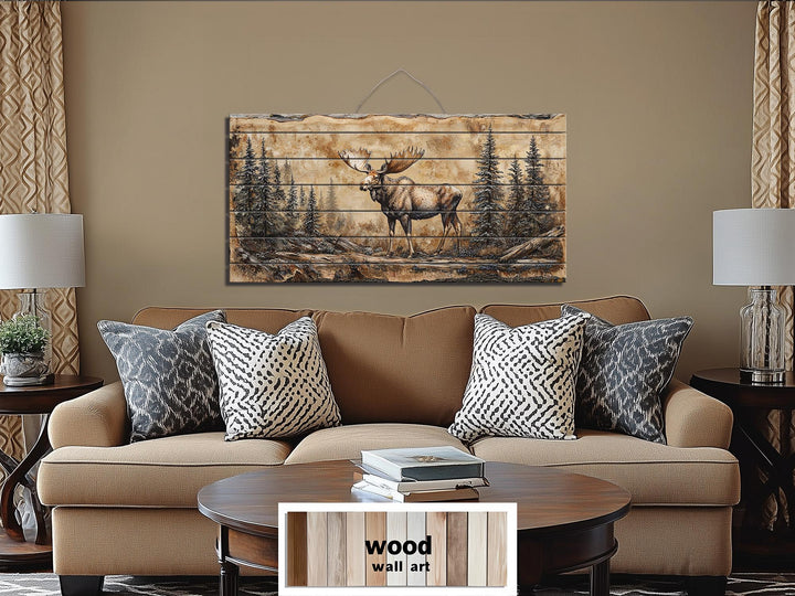 Moose In Forest Distressed Wood Wall Art