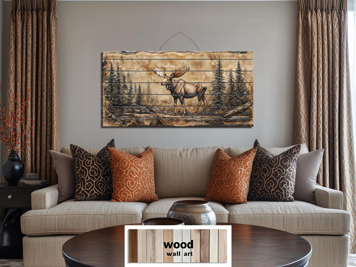 Moose In Forest Distressed Wood Wall Art