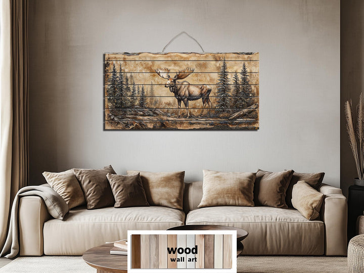 Moose In Forest Distressed Wood Wall Art