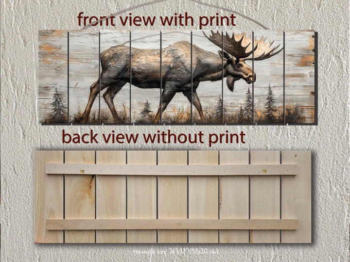 Moose In The Forest Real Wood Long Horizontal Rustic Wall Art For Cabin Decor