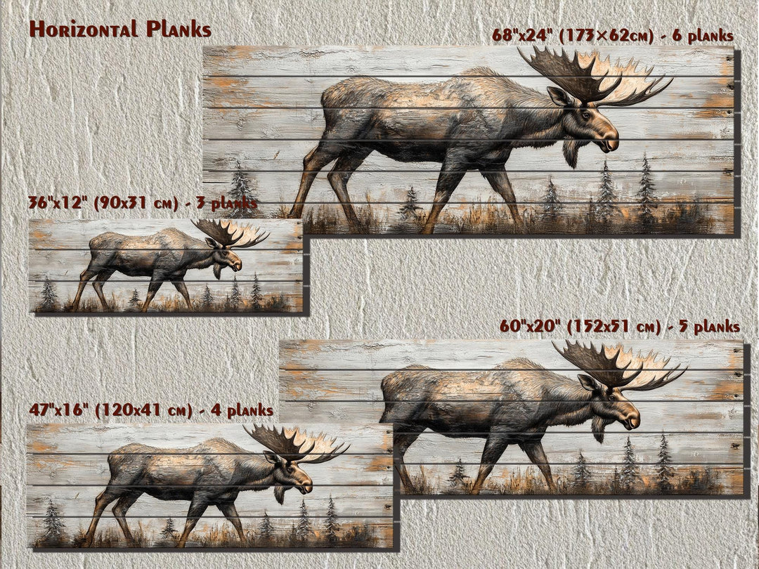 Moose In The Forest Real Wood Long Horizontal Rustic Wall Art For Cabin Decor