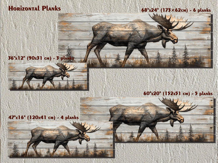 Moose In The Forest Real Wood Long Horizontal Rustic Wall Art For Cabin Decor