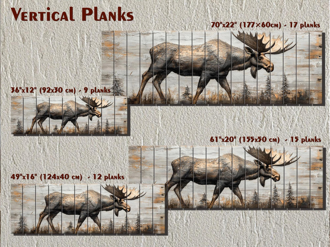 Moose In The Forest Real Wood Long Horizontal Rustic Wall Art For Cabin Decor