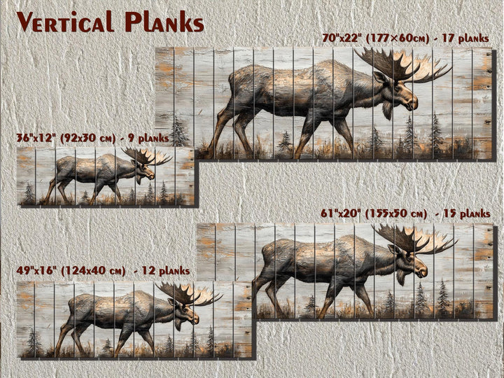 Moose In The Forest Real Wood Long Horizontal Rustic Wall Art For Cabin Decor