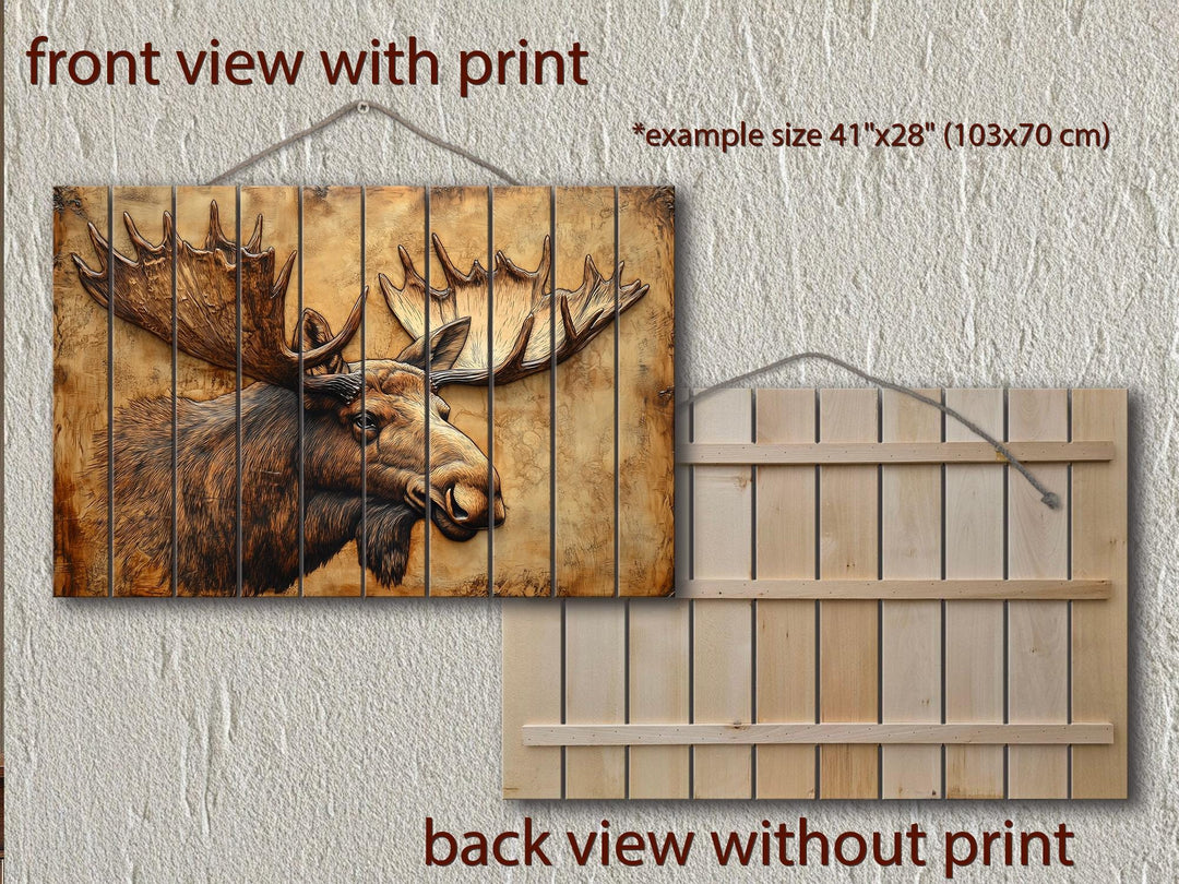 Moose Portrait Real Wood Wall Art – Rustic Cabin Or Lodge Sign