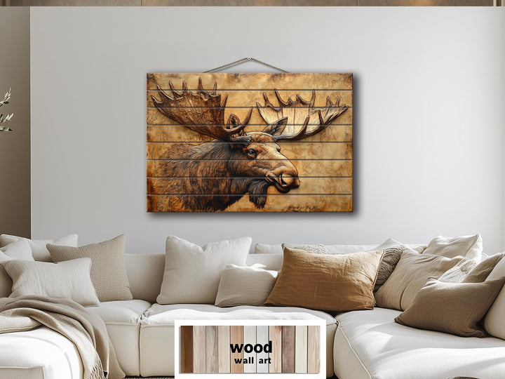 Moose Portrait Real Wood Wall Art – Rustic Cabin Or Lodge Sign