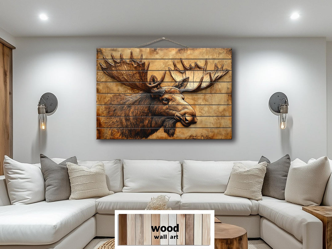 Moose Portrait Real Wood Wall Art – Rustic Cabin Or Lodge Sign