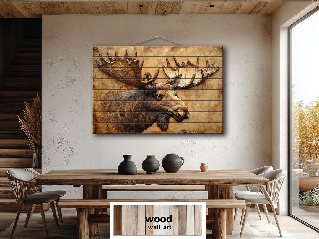 Moose Portrait Real Wood Wall Art – Rustic Cabin Or Lodge Sign