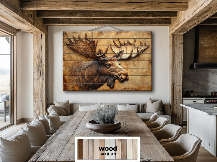 Moose Portrait Real Wood Wall Art – Rustic Cabin Or Lodge Sign
