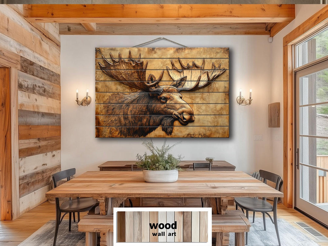 Moose Portrait Real Wood Wall Art – Rustic Cabin Or Lodge Sign