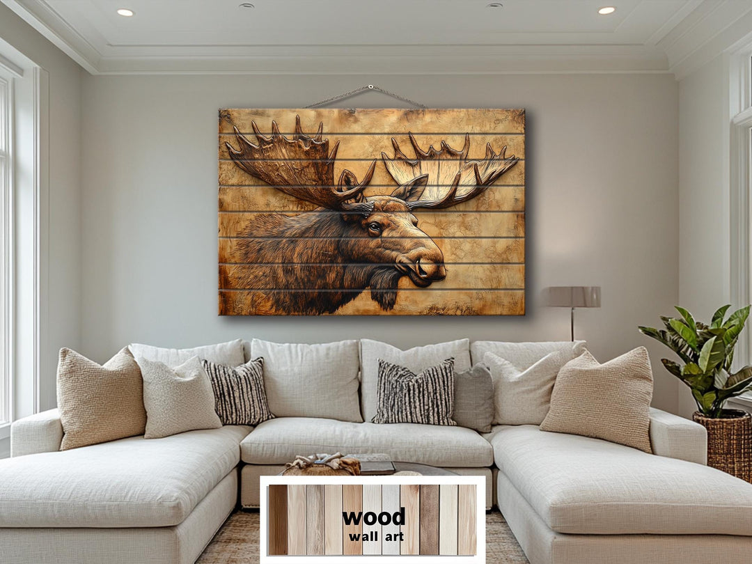 Moose Portrait Real Wood Wall Art – Rustic Cabin Or Lodge Sign
