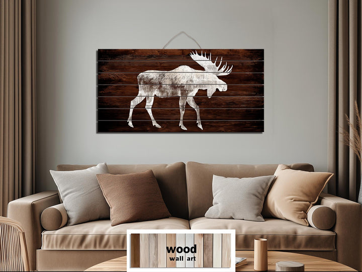 Moose Silhouette Rustic Distressed Wood Wall Art