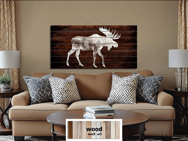 Moose Silhouette Rustic Distressed Wood Wall Art