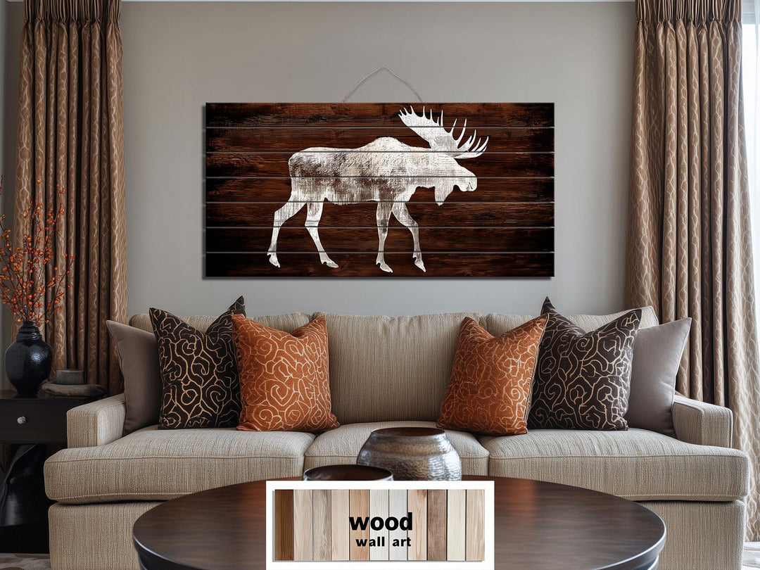 Moose Silhouette Rustic Distressed Wood Wall Art