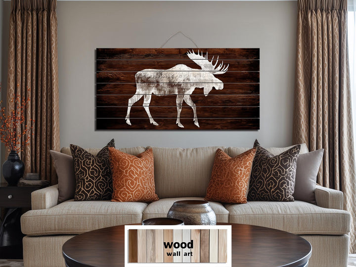 Moose Silhouette Rustic Distressed Wood Wall Art