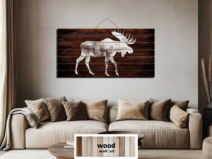 Moose Silhouette Rustic Distressed Wood Wall Art
