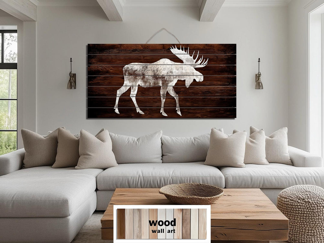 Moose Silhouette Rustic Distressed Wood Wall Art