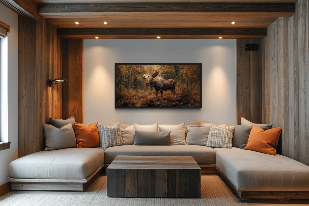 Moose in Autumn Forest Framed Cabin Canvas Wall Decor