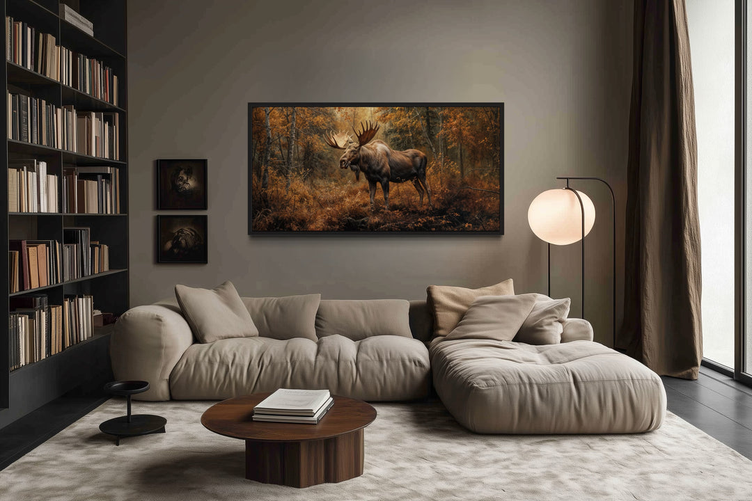 Moose in Autumn Forest Framed Cabin Canvas Wall Decor