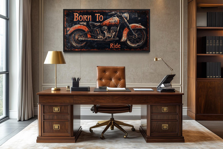 Motorcycle Wall Art - Born To Ride Sign With Vintage Red Bike Canvas Print