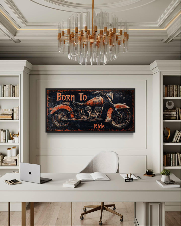 Motorcycle Wall Art - Born To Ride Sign With Vintage Red Bike Canvas Print