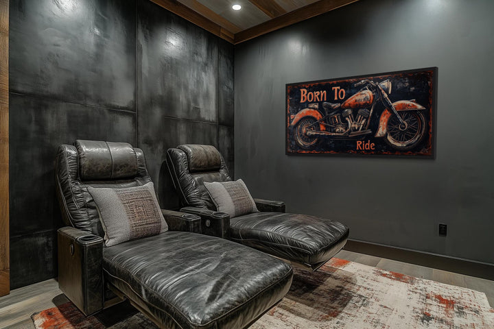 Motorcycle Wall Art - Born To Ride Sign With Vintage Red Bike Canvas Print