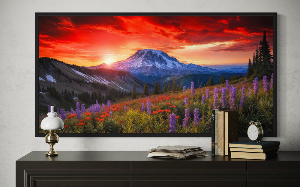 Mount Rainier Wildflowers Landscape Sunset Wall Art