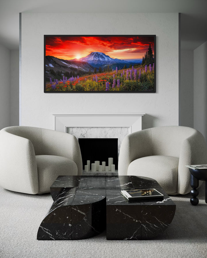 Mount Rainier Wildflowers Landscape Sunset Wall Art