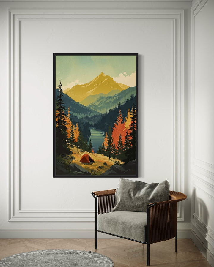 Mountain Lake Landscape Camping Tent Framed Canvas Wall Art
