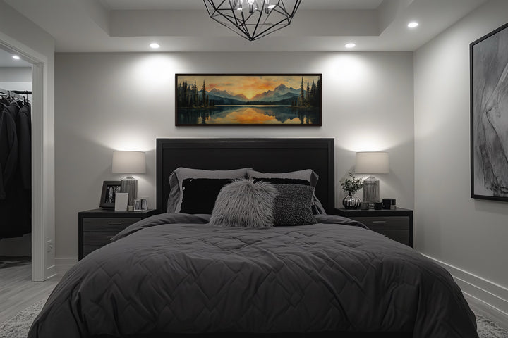 Mountain Lake Sunset Mid Century Modern Panoramic Wall Art