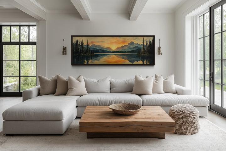 Mountain Lake Sunset Mid Century Modern Panoramic Wall Art