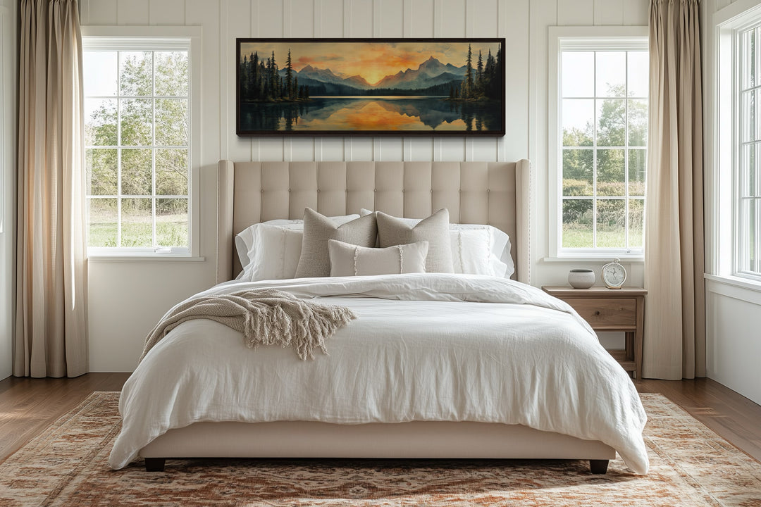 Mountain Lake Sunset Mid Century Modern Panoramic Wall Art