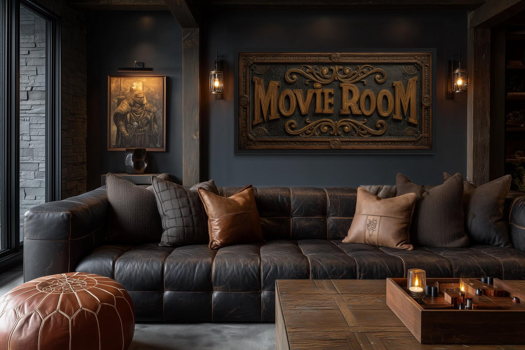 Movie Room Vintage Sign Framed Canvas Wall Art