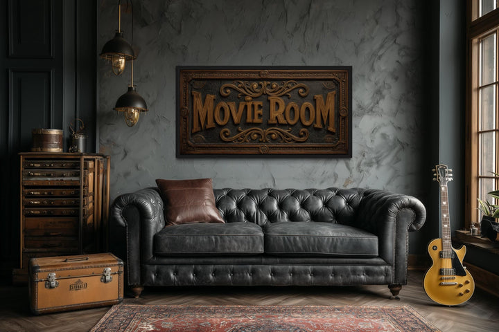 Movie Room Vintage Sign Framed Canvas Wall Art